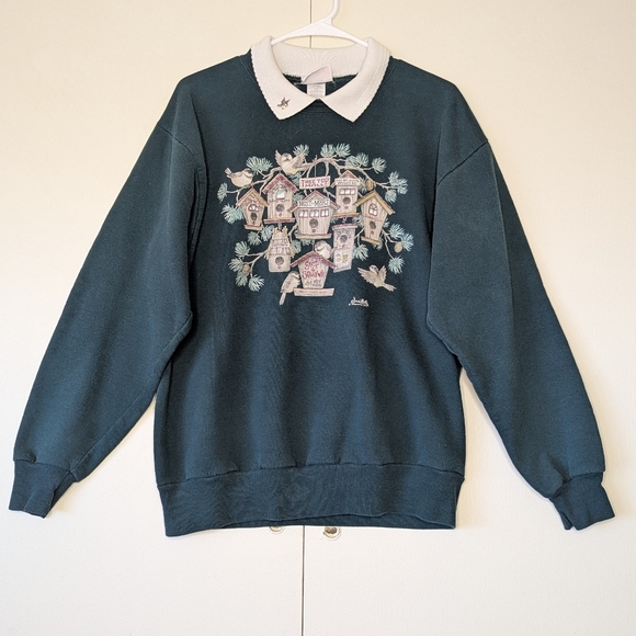 80s Vintage Morning Sun Green Pullover Sweatshirt Cottage Granny‎ Cabin - Picture 1 of 8